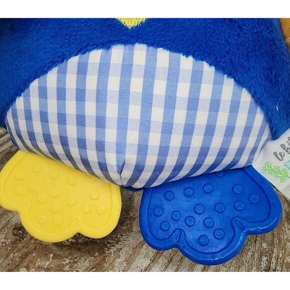 Le Bebe Favorite Pull Down Wiggle Teether Blue Owl Plush Infant Baby Toy Checks - Picture 3 of 6